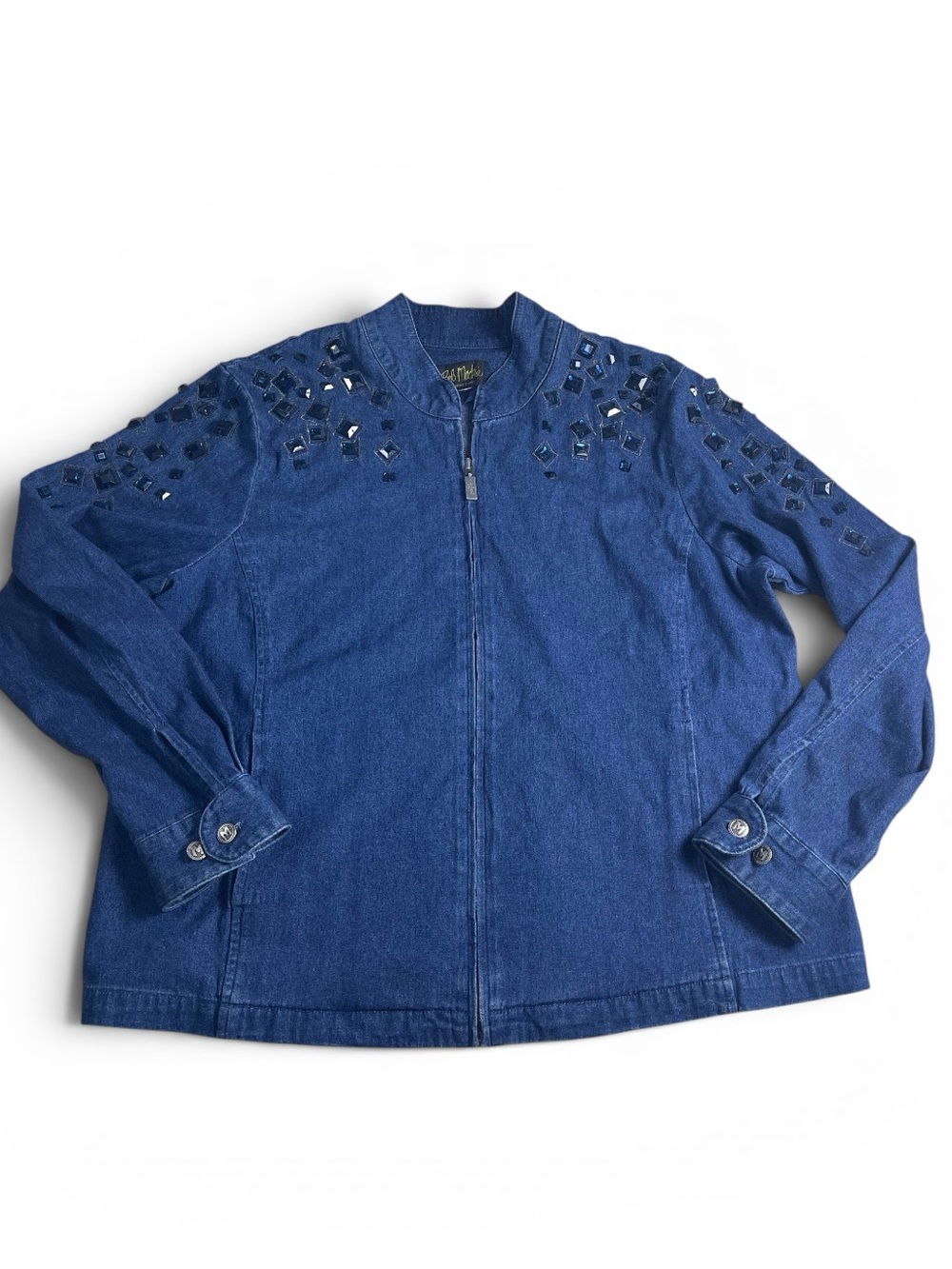 Bob Mackie Wearable Art Bejeweled Zip-up Jacket denim